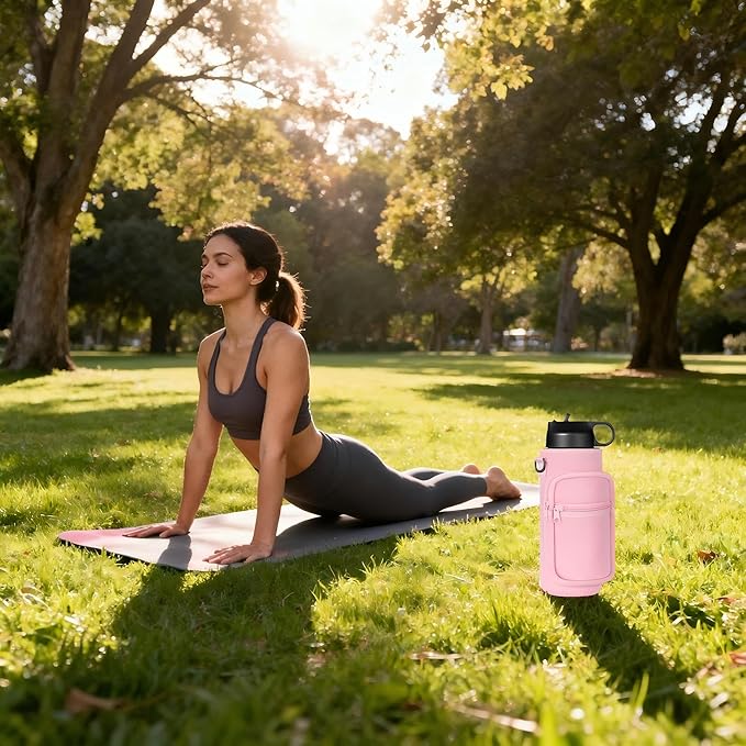 Insulated Water Bottle Holder Sling Bag with Phone Pocket, Adjustable Crossbody Strap for Walking, Hiking, Camping, Fishing