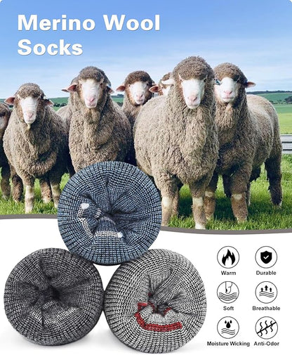 SIXDAYSOX Mens Merino Wool Hiking Socks, Moisture Wicking Cushioned Hiking Socks for Outdoor Trekking Cycling, 2 Pairs