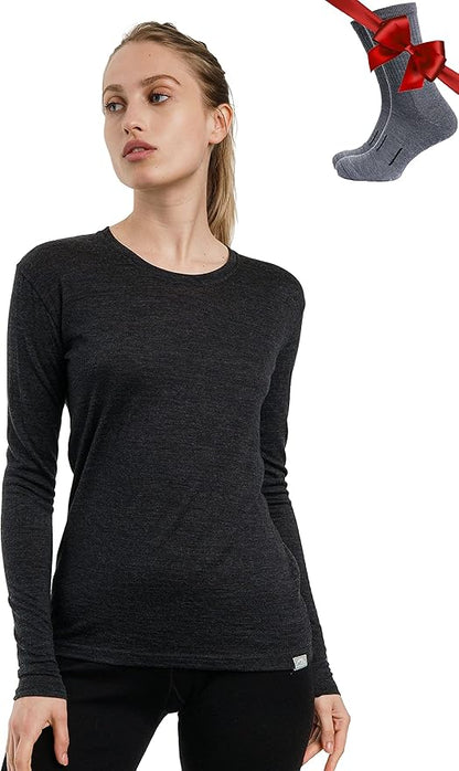Merino.tech Merino Wool Base Layer Women - 100% Merino Wool Heavyweight, Midweight, Lite Long Sleeve Thermal Shirt and Socks