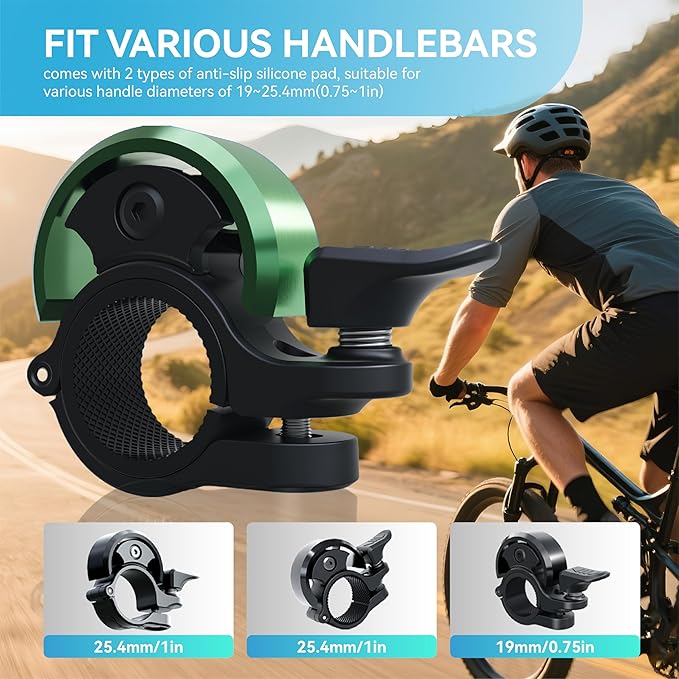 Greallthy Bike Bell, Aluminum Alloy Bicycle Bell with Clear Loud Sound, Bike Bells for Adults and Kids, Sturdy and Compact Bell Fits 0.75-1in(19-25.4mm) Handlebar for Mountain, Road Bikes.