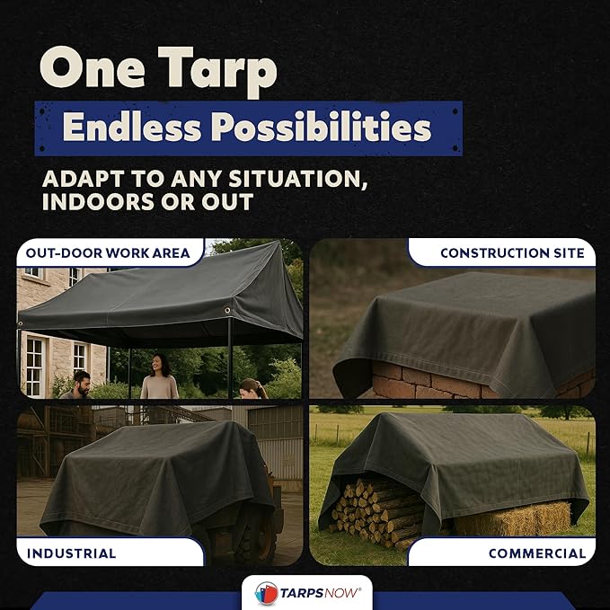 TarpsNow® Fire Retardant Tarp - 12' x 16' - 18 MIL Heavy Duty Canvas Tarp - Flame & Tear Resistant w/Brass Grommets - Best for Safety, Outdoors, Camping, Boating, Welding, Woodpile, House, Fire Pit