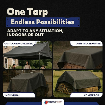 TarpsNow® Fire Retardant Tarp - 12' x 16' - 18 MIL Heavy Duty Canvas Tarp - Flame & Tear Resistant w/Brass Grommets - Best for Safety, Outdoors, Camping, Boating, Welding, Woodpile, House, Fire Pit