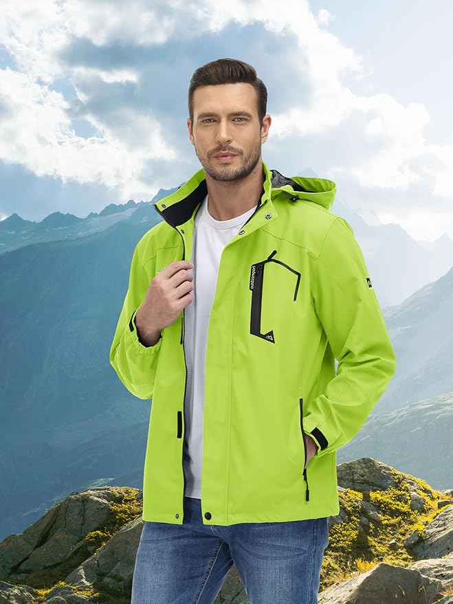 MAGCOMSEN Men's Lightweight Windbreaker Rain Jacket Raincoat with Detachable Hood for Hiking Fishing Activewear