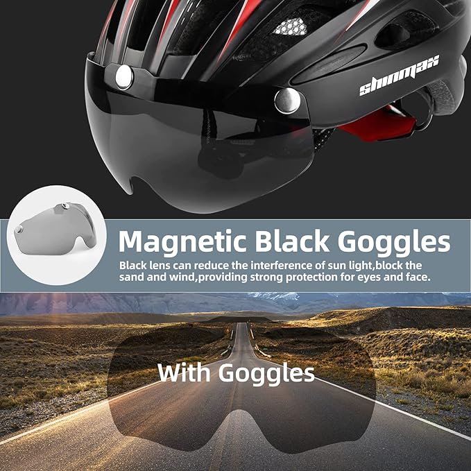 Shinmax Bike Helmet, CPSC/CPC Bike Helmet for Adult Men Women with Magnetic Goggles&Led Back Light Cycling Helmet Adjustable SM-T69