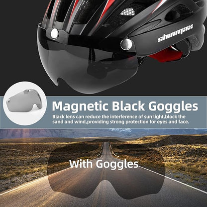Shinmax Bike Helmet, CPSC/CPC Bike Helmet for Adult Men Women with Magnetic Goggles&Led Back Light Cycling Helmet Adjustable SM-T69
