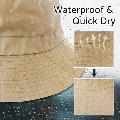 PFFY Quick Dry Waterproof Packable Bucket Hat for Women Men Outdoor Sun Hats with Detachable Chin Strap