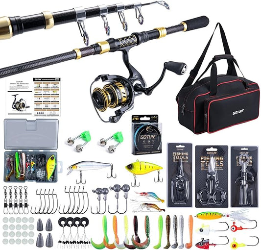 Goture Fishing Rod and Reel Combos,1.8M-2.7M Telescopic Fishing Pole Spinning Reel Lures Set with Carrier Bag,Telescopic Rod Kit for Starter Travel Saltwater Freshwater Gear Gift for Men