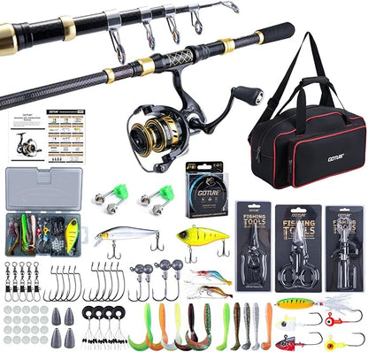Goture Fishing Rod and Reel Combos,1.8M-2.7M Telescopic Fishing Pole Spinning Reel Lures Set with Carrier Bag,Telescopic Rod Kit for Starter Travel Saltwater Freshwater Gear Gift for Men