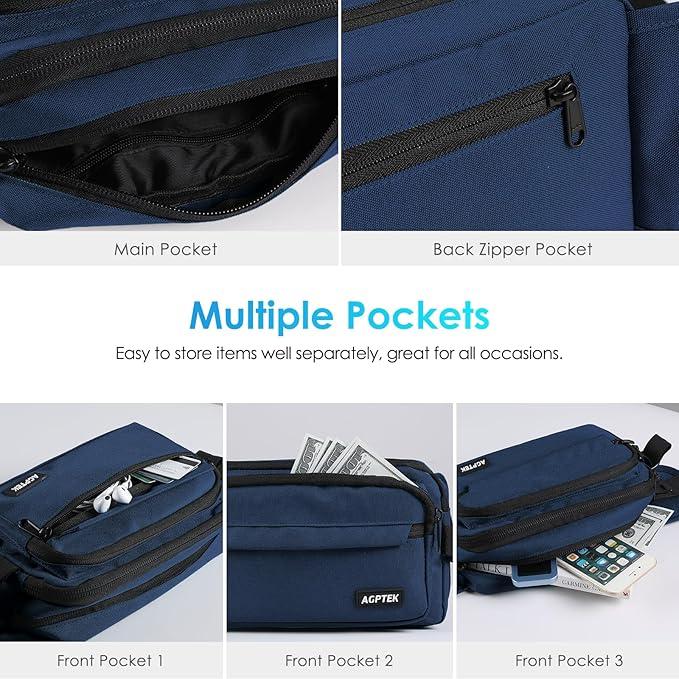 AGPTEK Fanny Pack for Women Men, RFID Large Capacity Waist Wallet Bag, Adjustable & Waterproof Bum Belt Pouch for Travel, Running, Shopping, Hiking, Dog Walking, Cycling, Climbing