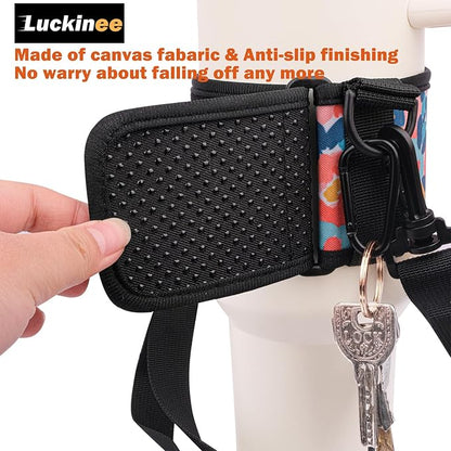 Water Bottle Carrier Holder with Shoulder Strap Water Bottle Handle Strap Sling for Stanley 30&40oz Tumblers with 2pc Straw Covers Toppers for Stanley Cup Accessories (Leaf Print)