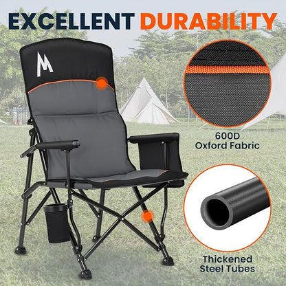 Overmont Back Support Camping Chair for Adults - Oversized with Adjustable High Backrest - Heavy Duty Folding Chair Supports 450 LBS - Cup Holder & Side Pocket – Perfect for Outdoor, Lawn, Beach Use