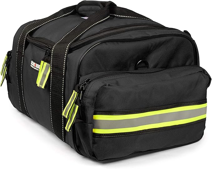 Scherber First Responder Fully-Stocked Large Professional Essentials EMT/EMS Trauma Kit | HSA/FSA Approved | Reflective Bag w/8 Zippered Pockets & Compartments & 250+ First Aid Supplies (Black)