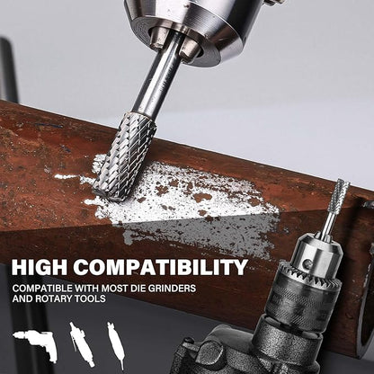 HAUTMEC Tungsten Carbide Rotary Burr Bit – 1/4" Shank, Double Cut Tungsten Rotary File for Die Grinder, Professional Grade, Suit for Metal Carving, Grinding, Engraving & Deburring - HT0449