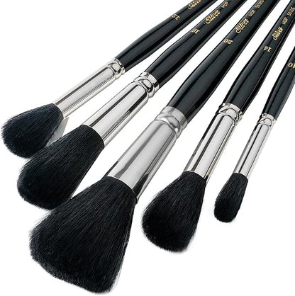 Silver Brush Limited MP-5664S Silver Mops Short Handle Round Black Mops Brushes with Super-Soft Organic Hair, 5pc Professional Artist Painting Bundle for Oil, Acrylic, Watercolor, Pastels, & Charcoal