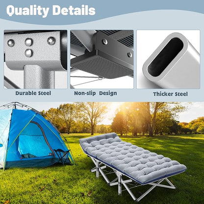 Slsy Folding Camping Cot for Adults with Pad, Padded Portable Sleeping Cots, Camp Bed with Carry Bag for Outdoor Travel, Beach, Hiking
