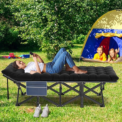 ZENPETIO Oversized XXL Folding Camping Cot, Heavy Duty Sleeping Cot for Adults with Mattress and Pillow, Portable Cot Bed with Carry Bag for Outdoor Camp Travel Home Guest Office, 78x32x18