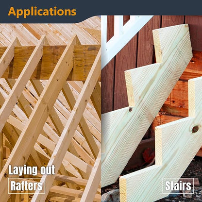 POWERTEC Framing Square, 16'' x 24'' Carpenter Square with Imperial & Metric Graduations, Woodworking Square for Carpenter, Woodworking, Construction, Stair Gauges (80036)