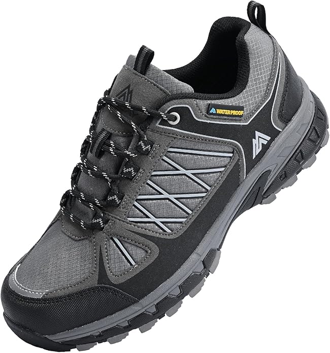 Queday Men's Waterproof Hiking Shoes Lightweight Anti Slip Outdoor Ankle Boots Breathable Hike Trekking Trails Shoe