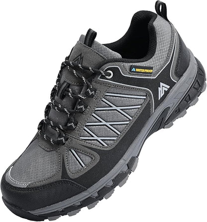 Queday Men's Waterproof Hiking Shoes Lightweight Anti Slip Outdoor Ankle Boots Breathable Hike Trekking Trails Shoe