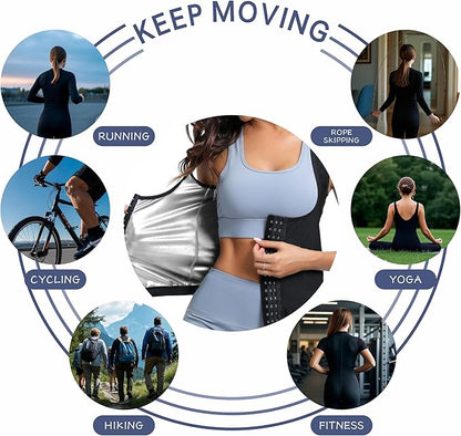 Women's Sauna Vest Waist Trainer, Adjustable Workout Sweat Shaper Shirt, Tummy Control Tank Top for Gym Yoga Running