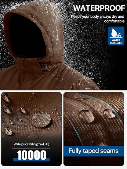 FREE SOLDIER Men's Waterproof Ski Jacket Fleece Lined Warm Winter Snow Coat with Hood Fully Taped Seams