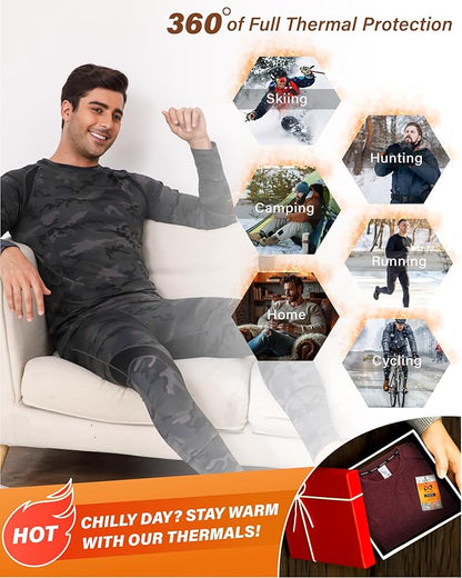 Muezna Men's Thermal Top and Bottom Set Underwear Long Johns Base Layer with Soft Fleece Lined