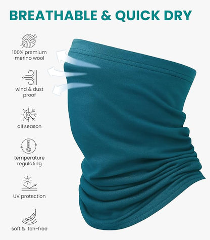 Merino.tech Merino Wool Ski Neck Gaiter - Face Mask Neck Warmer for Men & Women