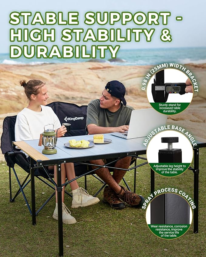 KingCamp Camping Table Folding Portable Table Aluminum Roll Up Lightweight Foldable Large Camp Table for Indoor Outdoor Picnic Backyard, 53.5"X27.5"