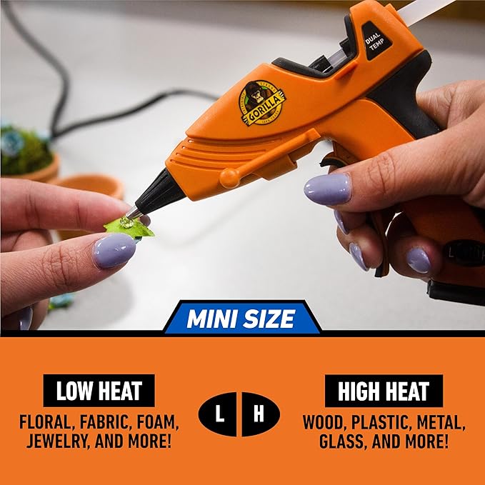 Gorilla Mini Hot Glue Gun Kit (Pack of 1 Mini Hot Glue Gun and 75 Sticks) - Dual Temp, Precision Nozzle, and Easy Squeeze Trigger
