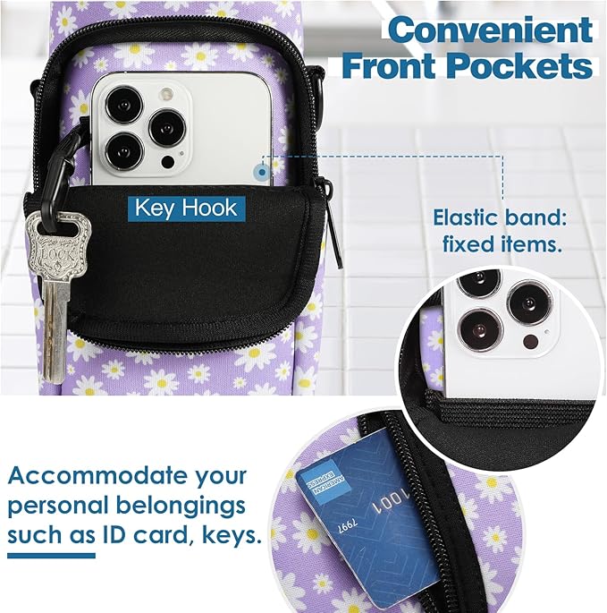 Nuovoware Water Bottle Carrier Bag,25oz/40oz/64oz Bottle Pouch Holder,Adjustable Shoulder Hand Strap 2 Pocket Sling Neoprene Sleeve Sports Accessories for Hiking Travelling Camping