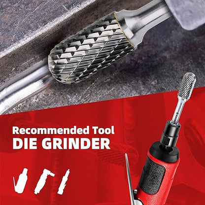 EZARC Tungsten Carbide Rotary Burr Bit, SC-5 Double Cut Carbide Burr 1/4" Shank Die Grinder Cutting Burrs Bit for Metal Working & Sturdy Storage Case