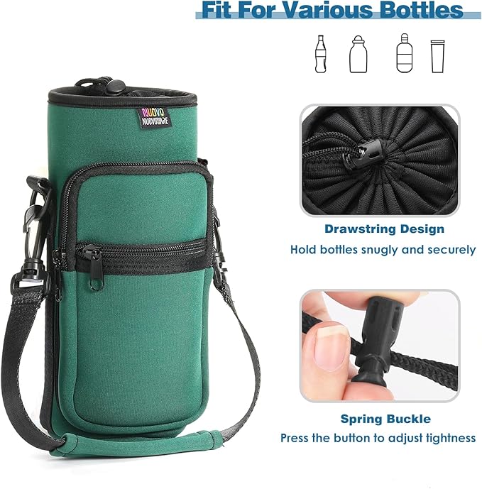 Nuovoware Water Bottle Carrier Bag,25oz/40oz/64oz Bottle Pouch Holder,Adjustable Shoulder Hand Strap 2 Pocket Sling Neoprene Sleeve Sports Accessories for Hiking Travelling Camping