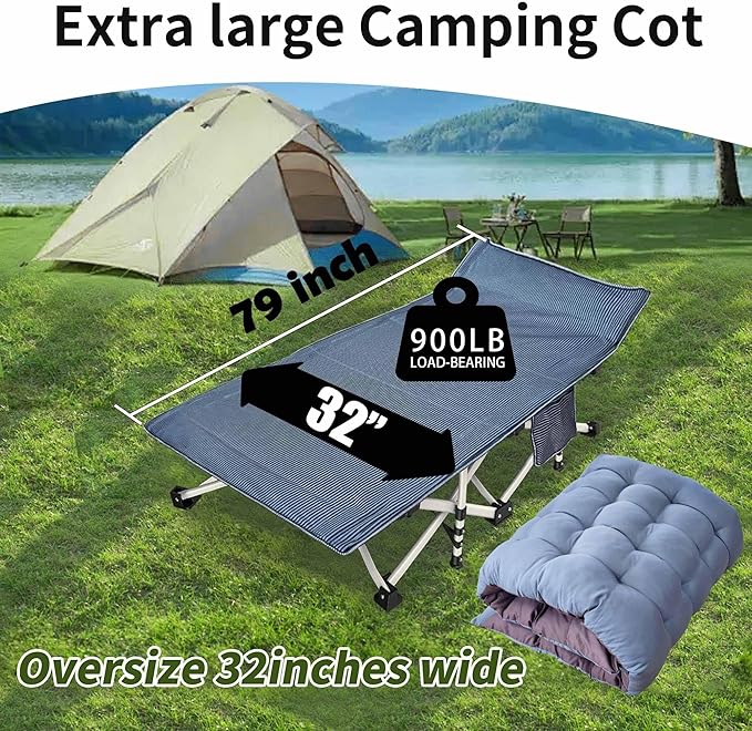 2 Pack Extra Wide Cot XXL Sleeping cots for Adults 79" L x 32" W x 18" H Camping Cot with Comfortable Mattress Camping Cots Include Carry Bag for Adults Vacation Indoor Outdoor