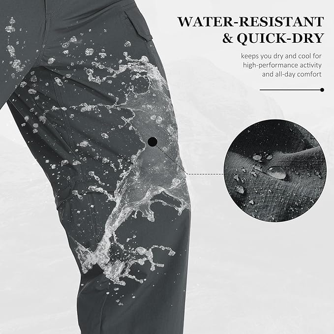 Mens Hiking Pants Convertible Lightweight Quick Dry Zip Off Waterproof Outdoor Travel Fishing Hunting Pants
