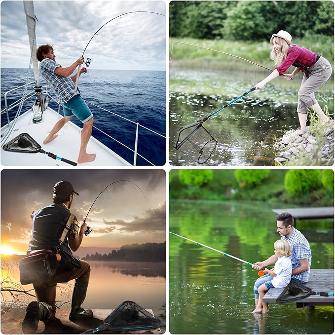 Fishing Net with Handle, Telescoping & Folding Fish Net for Easy Transport & Storage, Durable Freshwater & Saltwater Fishing Gear for Kids & Adults, Compact & Portable Design