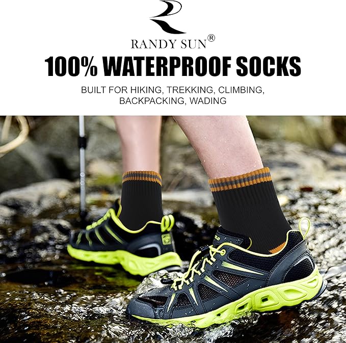 RANDY SUN Waterproof Socks, Unisex Hiking Wading Trail Running Kayaking Crew Socks