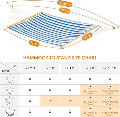 Lazy Daze Hammocks Quick Dry Hammock with Spreader Bar Textliene Fabric Double 2 Person Hammock with Chains Outdoor Patio Poolside Backyard Beach 450 lbs Capacity, Blue Stripes