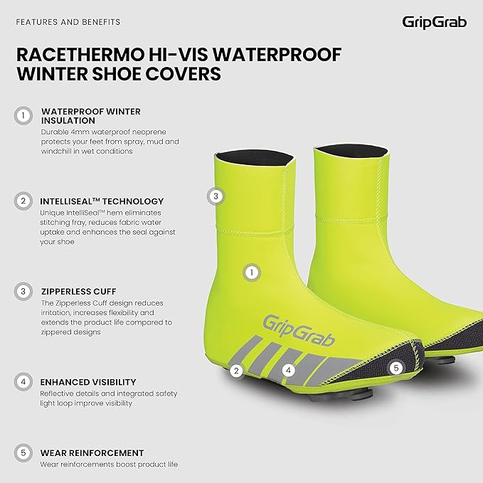 GripGrab RaceThermo Waterproof Winter Road Cycling Shoe Covers Cold Weather Thermal Neoprene Winter Cycling Overshoes