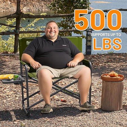 Timber Ridge XXL Director’s Chair – Heavy Duty Folding Chair with Side Table, 500 lb Capacity, Extra Wide Padded Seat for Camping, Sports, Beach, Patio, and Outdoor Use, Green