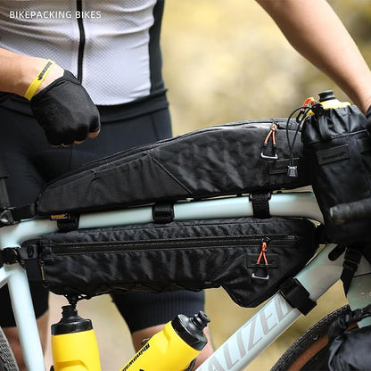 Rhinowalk Bike Frame Bag 2.1L, Waterproof Front Tube Bag with Dual Compartments, YKK Zipper, Phone Storage & Cable Port – Fits Most Bikes – Black