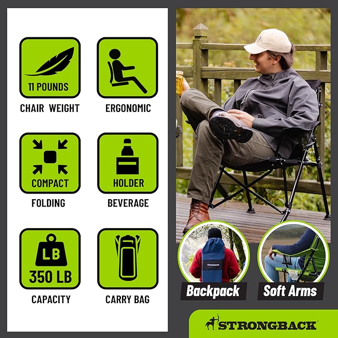 STRONGBACK Camping Chair XL Guru Heavy Duty Camping Chairs with Lumbar Support, Backpack Folding Camp Chair