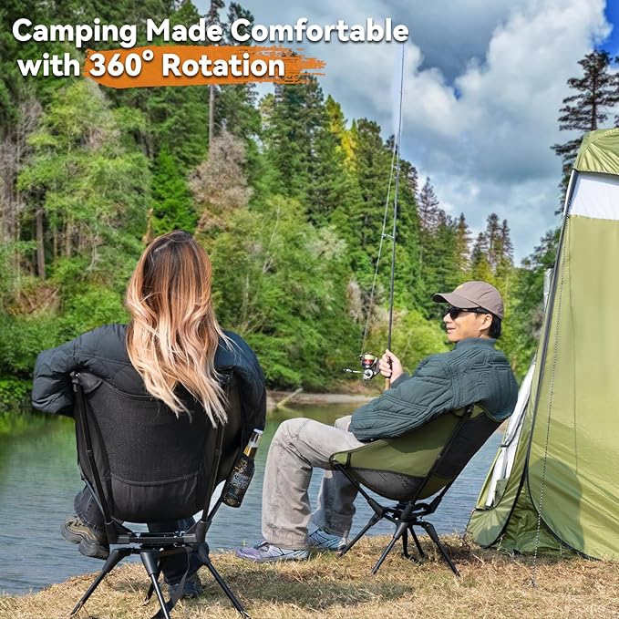 Upgraded 360° Swivel Camping Chair for Adults, Portable Folding Chair with Cup Holder, Lightweight Compact Backpack Outdoor Chair for Travel, Fishing, Hiking, and Beach