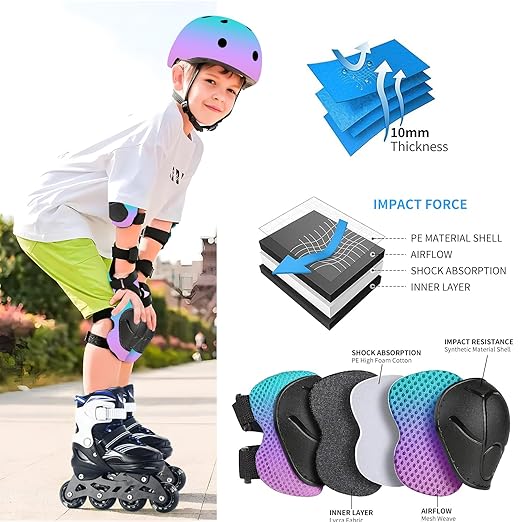 Gradient Color Kids Protective Gear Set Knee Pads for Kid 2-14 Years,W/ Adjustable Strap Kids/Youth Knee Pads Elbow Pads Wrist Guards Set for Inline Roller Skates,Cycling,BMX Bike,Skateboard,Scooter