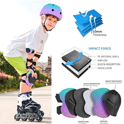 Gradient Color Kids Protective Gear Set Knee Pads for Kid 2-14 Years,W/ Adjustable Strap Kids/Youth Knee Pads Elbow Pads Wrist Guards Set for Inline Roller Skates,Cycling,BMX Bike,Skateboard,Scooter