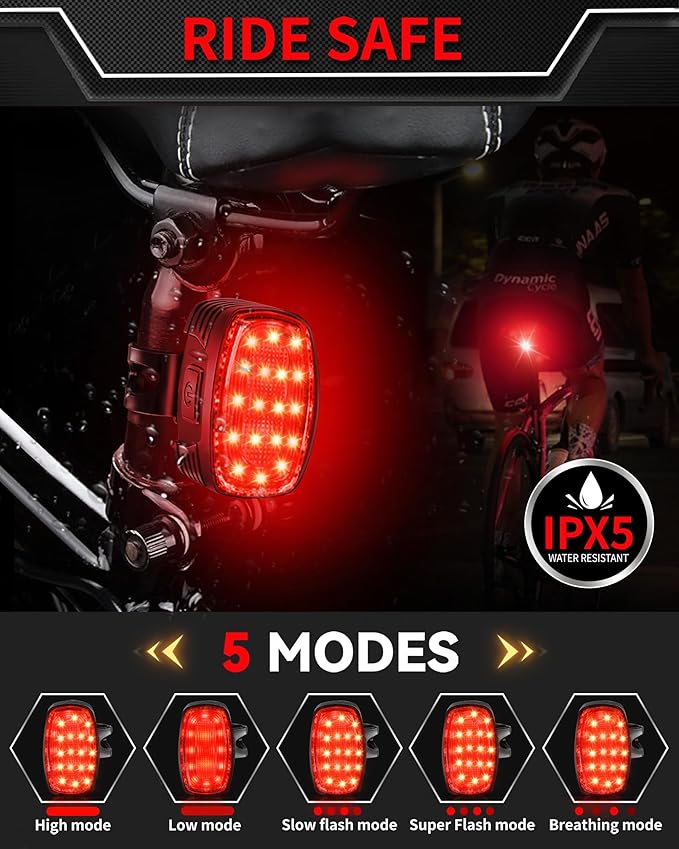 DARKBEAM Bike Headlight Rechargeable USB-C, Bicycle Lights 4000LM Ultra Bright, Mountain Bike Light Set for Night Riding, 6+5 Mode Waterproof Front Bike Light & Rear Light for Road, Cycling