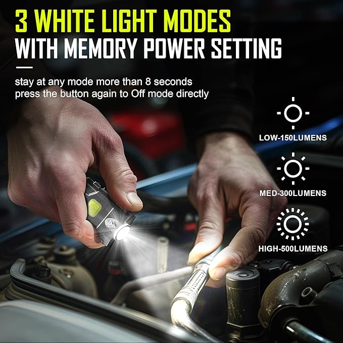 lexall LED Small Flashlight, 2 Pack 500Lumens Bright Mini Keychain Light, USB Rechargeable Pocket Lights with 3 Modes Compact Baseball Cap Lights Indoor and Outdoor for Walking,Searching and Hiking