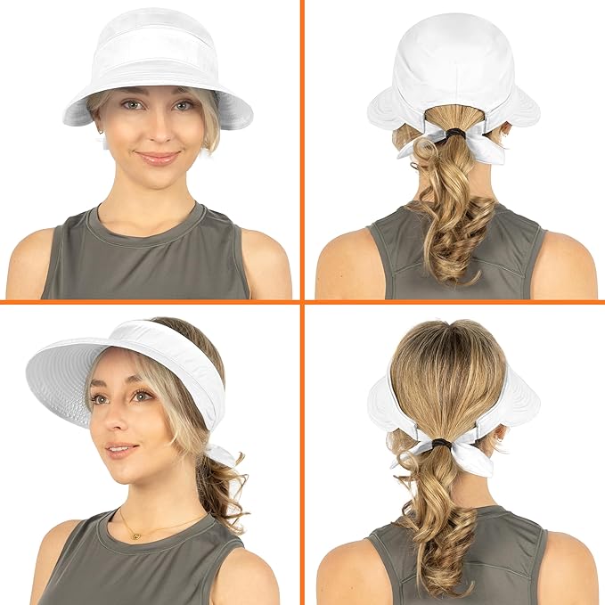 SUN CUBE Women Sun Hat for Outdoor UV Protection, Wide Brim Sun Hat Ponytail, Convertible Zip-Off Beach Hat Visor