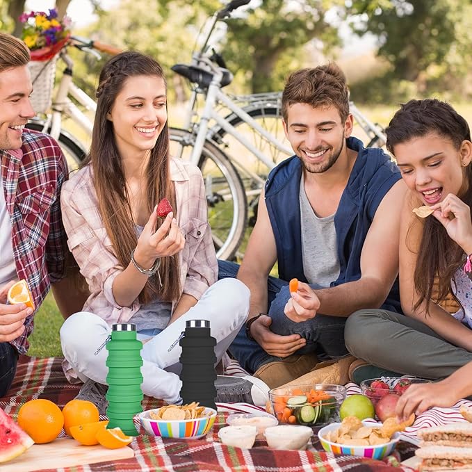 Collapsible Water Bottle,4 Pcs BPA Free Reuseable Silicone Foldable Leakproof 16oz Water Bottles,Portable Lightweight Water Bottles with Carabiner for Travel Gym Camping,Hiking Outdoor Indoor Sports