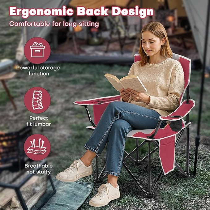 XMT Premium Padded Folding Chair, Extra Wide & Heavy Duty 450lbs Capacity, Portable Camping Chair with Insulated Cooler, Cup Holder & Storage, Compact Foldable for Outdoor, Beach, Picnics