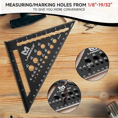 Rafter Square 7 Inch and Framing Square 12 Inch Carpenter Square Set, Aluminum Woodworking Square Tool Ruler for Woodworking, Black